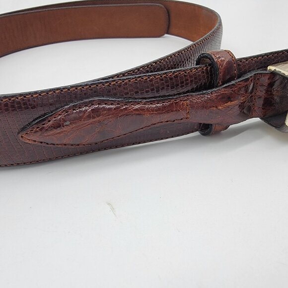 Cale Belt Spain Genuine Lizard & Crocodile 3 Piece Buckle Size 38 Chili Brown - Picture 2 of 12